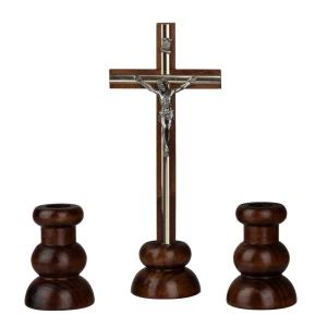 Komplet kolędowy drewniany ciemny – krzyż, świeczki - 20cm 