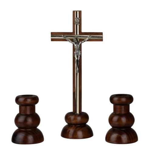 Komplet kolędowy drewniany ciemny – krzyż, świeczki - 20cm