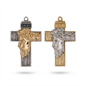 Krzyż metalowy „Twarz Chrystusa” 8,5 cm