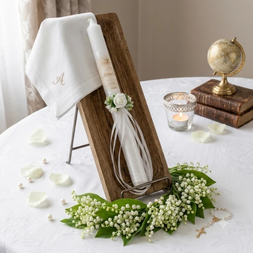 Świeca liturgiczna na Chrzest Święty LUMEN™ z personalizacją i stroikiem