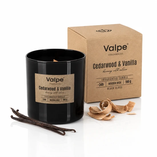Świeca zapachowa CEDARWOOD & VANILLA z drewnianym knotem – cedrowe wyciszenie
