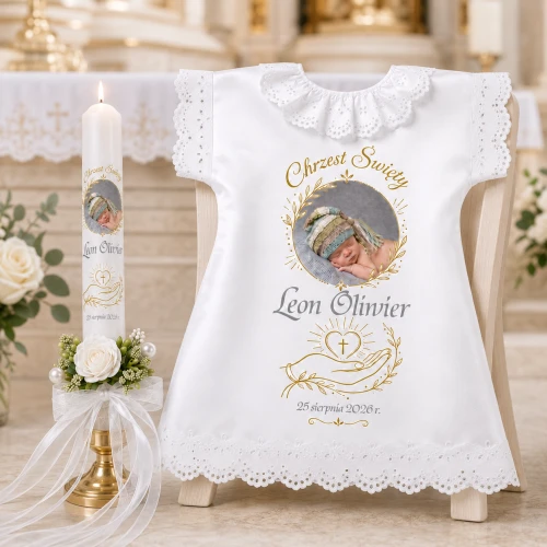 Personalizowany zestaw chrzcielny „Serce na dłoni™” – prezent na Chrzest Święty