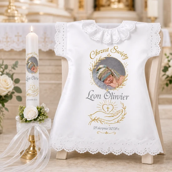 Personalizowany zestaw chrzcielny „Serce na dłoni™” – prezent na Chrzest Święty