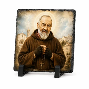 Święty Ojciec Pio – obraz religijny na granicie 14 × 14 cm z podstawką
