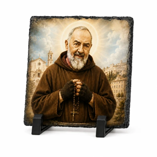 Święty Ojciec Pio – obraz religijny na granicie 14 × 14 cm z podstawką