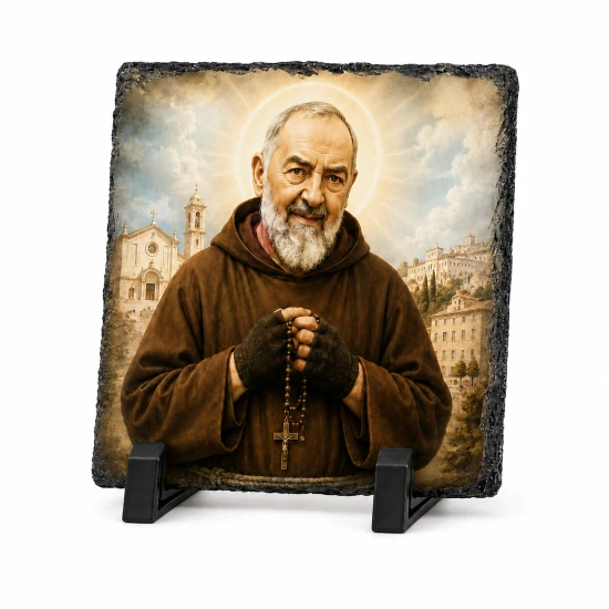 Święty Ojciec Pio – obraz religijny na granicie 14 × 14 cm z podstawką