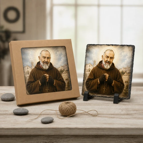 Święty Ojciec Pio – obraz religijny na granicie 14 × 14 cm z podstawką