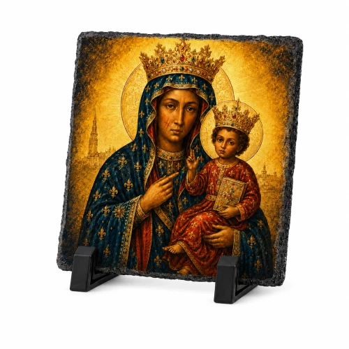 Matka Boża Częstochowska – obraz religijny na granicie 14 × 14 cm z podstawką