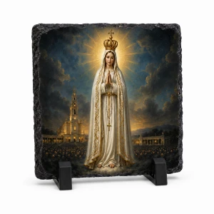 Matka Boża Fatimska – obraz religijny na granicie 14 × 14 cm z podstawką