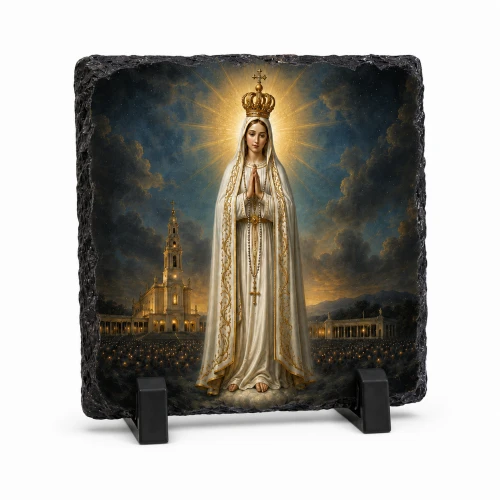 Matka Boża Fatimska – obraz religijny na granicie 14 × 14 cm z podstawką