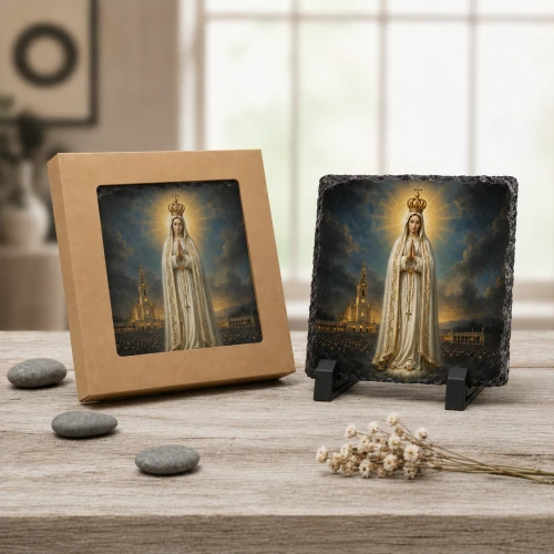 Matka Boża Fatimska – obraz religijny na granicie 14 × 14 cm z podstawką