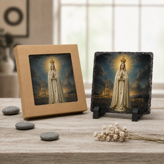 Matka Boża Fatimska – obraz religijny na granicie 14 × 14 cm z podstawką