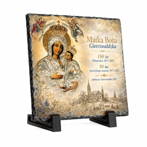 Matka Boża Gietrzwałdzka – jubileuszowy obraz religijny na granicie 14 × 14 cm z podstawką