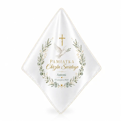 Szatka chrzcielna COLUMBA™ z gołębicą i krzyżem – personalizowana