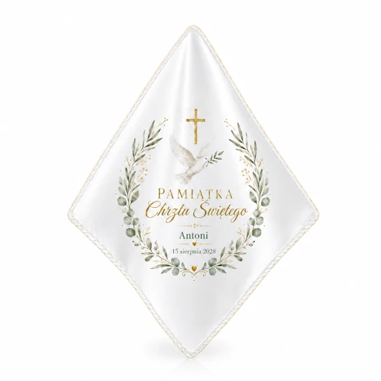 Szatka chrzcielna COLUMBA™ z gołębicą i krzyżem – personalizowana