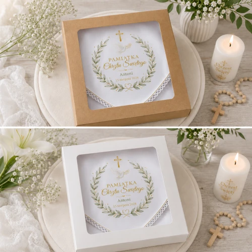Szatka chrzcielna COLUMBA™ z gołębicą i krzyżem – personalizowana