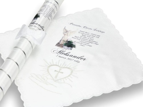 Zestaw na Chrzest z modlitwą i imieniem - chusteczka