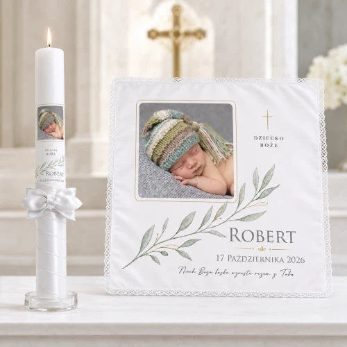 Personalizowany zestaw do Chrztu Dziecko Boże™ – świeca i szatka ze zdjęciem