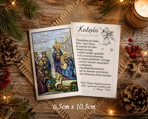 Odwrotna strona obrazka zawiera napis „Kolęda Duszpasterska” oraz modlitwę o błogosławieństwo domu.