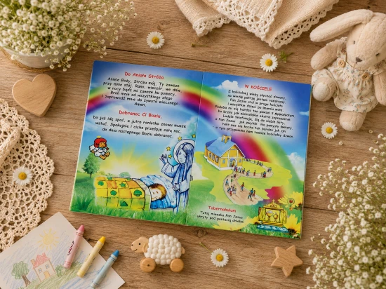 Bogate ilustracje nadają publikacji przyjazny charakter i zachęcają dziecko do korzystania z modlitewnika.