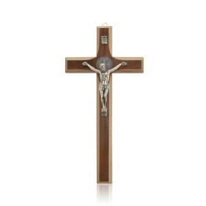 Krzyż Benedyktyński drewniany na ścianę – ciemne drewno 20,5 cm