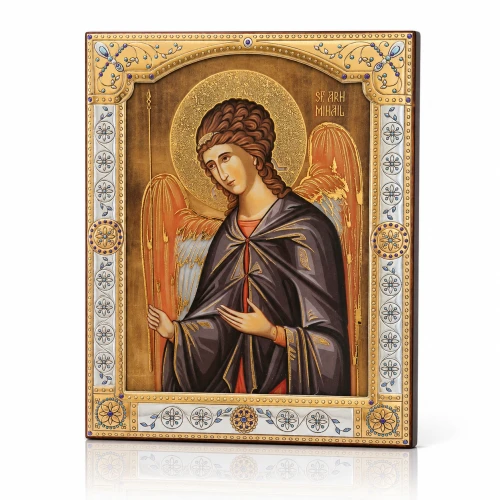 Ikona św. Michała Archanioła za szkłem – złocona rama 17 × 21 cm