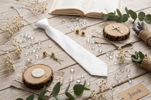 Krawat komunijny chłopięcy biały – 27 cm, na gumce