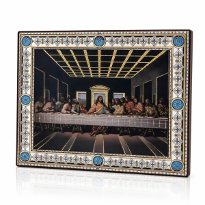 Ikona Ostatniej Wieczerzy za szkłem – złocona rama 24 × 29 cm