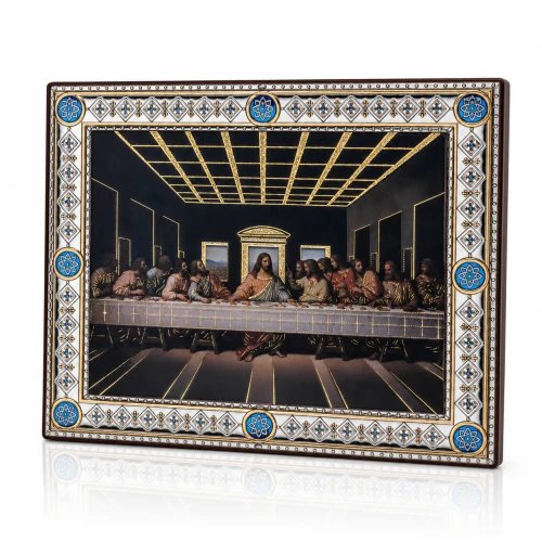 Ikona Ostatniej Wieczerzy za szkłem – złocona rama 24 × 29 cm
