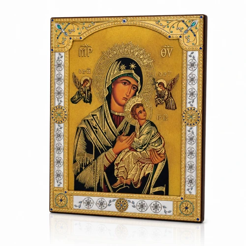 Ikona Matki Bożej Nieustającej Pomocy za szkłem – złocona rama 17 × 21 cm