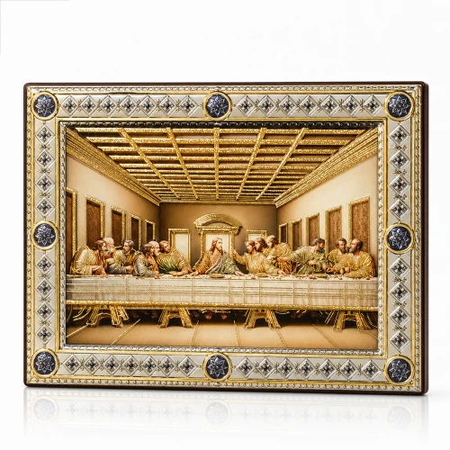 Ikona Ostatnia Wieczerza złocona za szkłem – złocona rama 24 × 29 cm