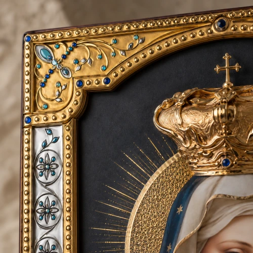 Ikona Matki Bożej Fatimskiej za szkłem – złocona rama 17 × 21 cm
