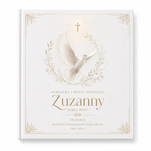 Księga gości na Chrzest COLUMBA™ – gołębica, krzyż i personalizacja