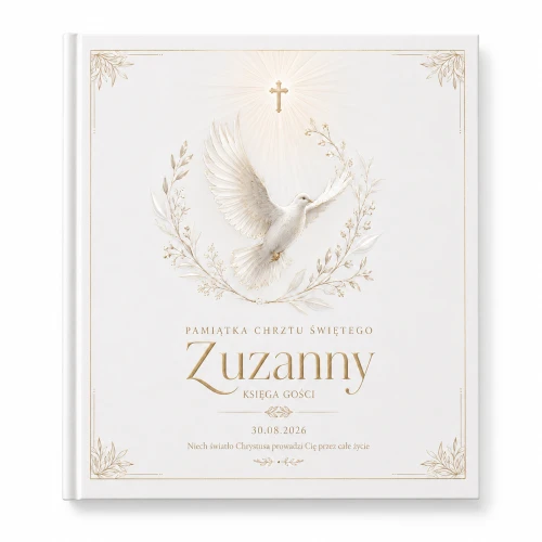 Księga gości na Chrzest COLUMBA™ – gołębica, krzyż i personalizacja