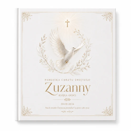 Księga gości na Chrzest COLUMBA™ – gołębica, krzyż i personalizacja