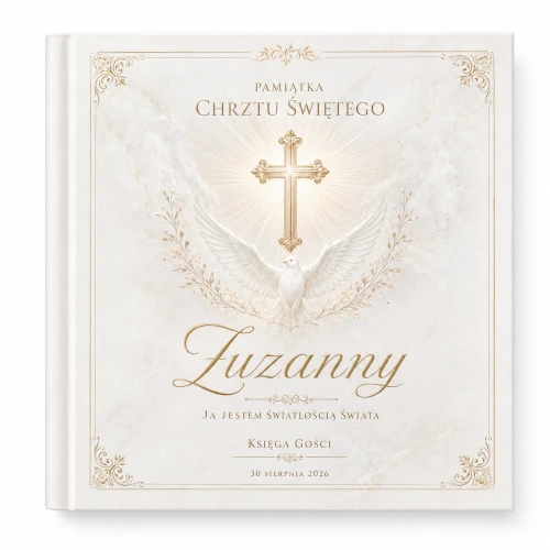 Księga Chrztu Świętego SACRA™ z gołębicą – personalizowana księga gości