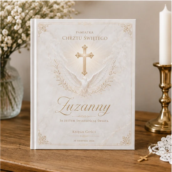 Księga Chrztu Świętego SACRA™ z gołębicą – personalizowana księga gości
