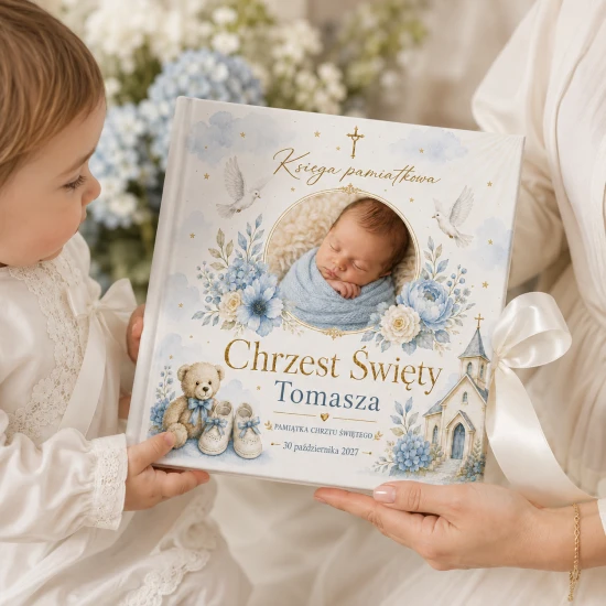 Księga Chrztu ze zdjęciem dziecka DZIECKO BOŻE™ – personalizowana księga gości