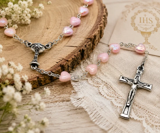 Różowe paciorki w kształcie serca – szkło czeskie 6 mm