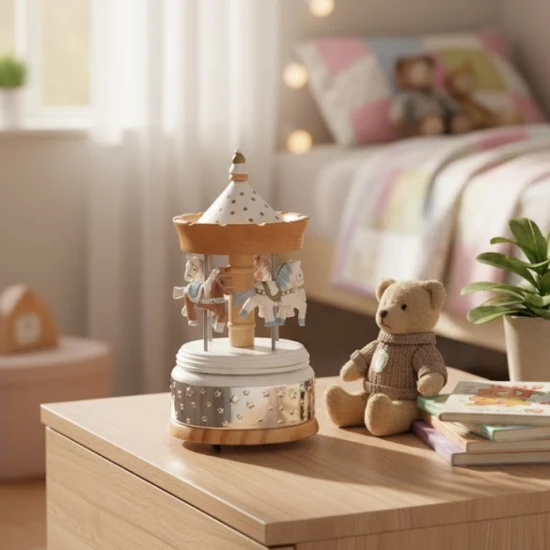 Karuzela z pozytywką - WOOD - h 20 cm w aranżacji pokoju dziecięcego