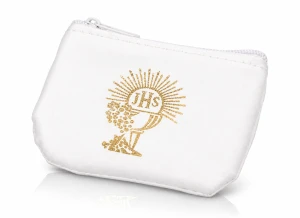 Etui na różaniec - EKO skórka, białe, IHS na zamek