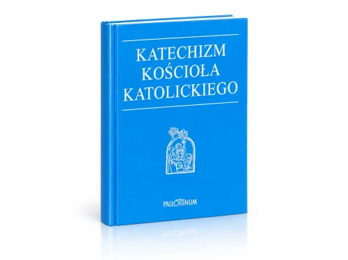 Katechizm Kościoła Katolickiego Pallottinum w niebieskiej, twardej oprawie.