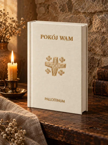 Delikatna faktura białej oprawy jest widoczna na całej powierzchni okładki.