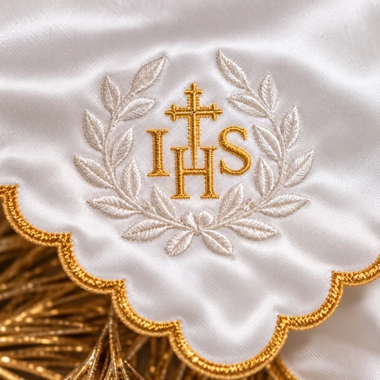 Chusteczka komunijna ze złotą koroną IHS