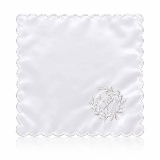 Haftowana chusteczka komunijna ze srebrnym haftem