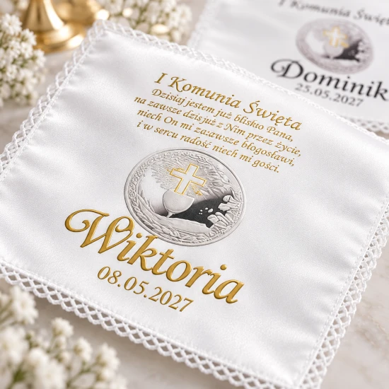 Chusteczka komunijna z emblematem IHS – personalizowana