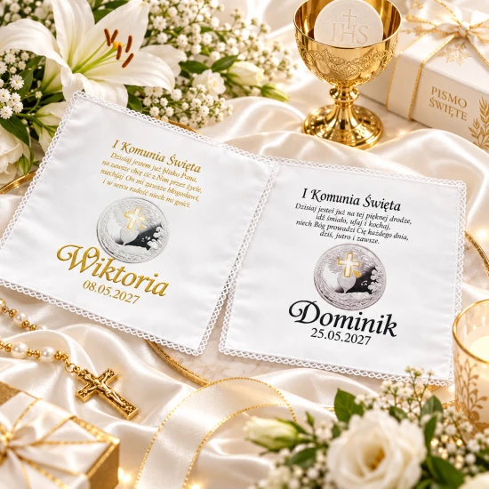 Chusteczka komunijna z emblematem IHS – personalizowana