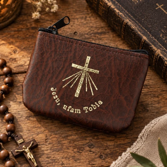 Etui na różaniec - eko skórka na zamek - brąz