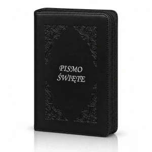Pismo Święte w czarnej oprawie z naturalnej skóry – na zamek