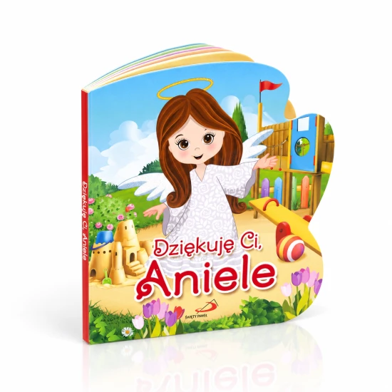 Kartonowa książeczka „Dziękuję Ci, Aniele” z kolorową ilustracją na okładce.
